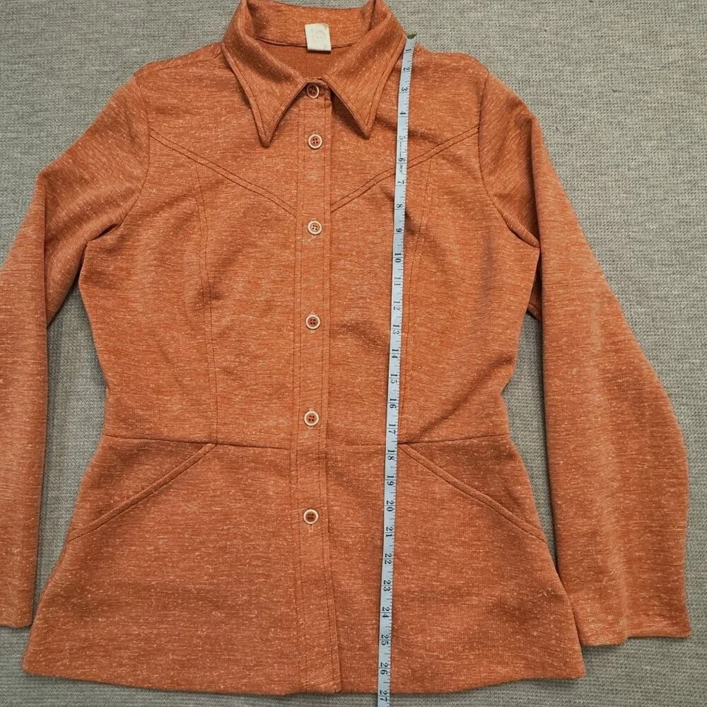 Vintage Rust Orange Button-Up Long Sleeve Shirt Jacket Size 16 Heathered Pockets - Picture 12 of 16